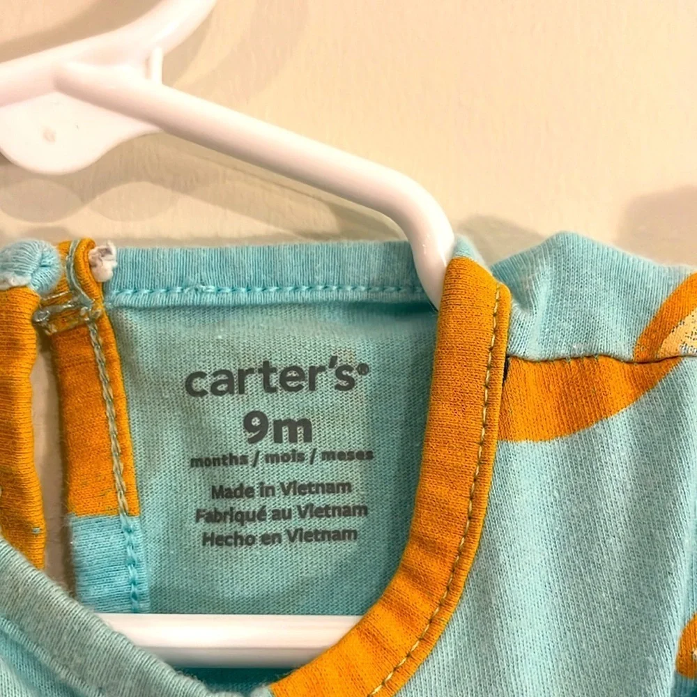 CARTERS Infant Girls 9mo Onesie Romper Citrus Oranges Fruit Ruffles Keyhole Back